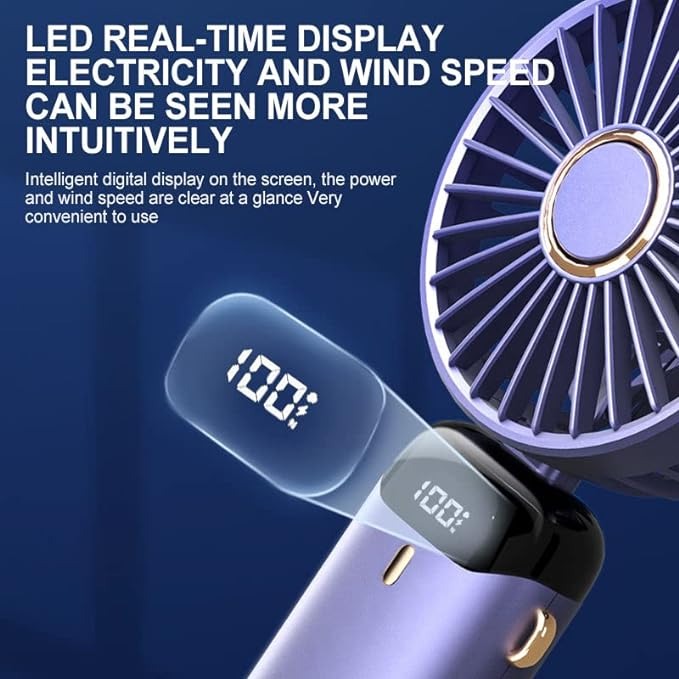 LED Digital Display Rechargeable Fan with USB Cable – Portable Mini Cooling Fan with Adjustable Speed, Battery Indicator &amp; Easy Charging (random color)