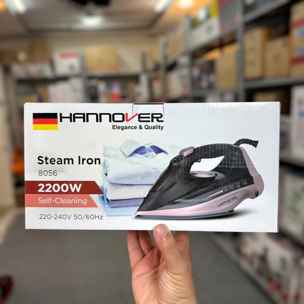 Hannover Steam Iron – 2200W German Lot | Ceramic Soleplate, Vertical &amp; Burst Steam, Self-Cleaning, Adjustable Temperature Control