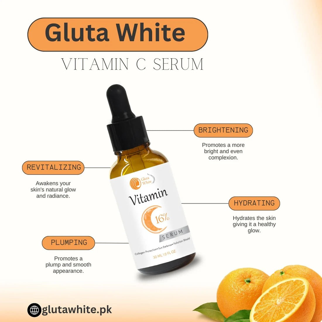 Vitamin C Serum for Face Glowing &amp; Dark Spots | Gluta White Vitamin C 16% Serum | Best Quality Skin Care Serum | Serum For Glowing Serum - 30 ml