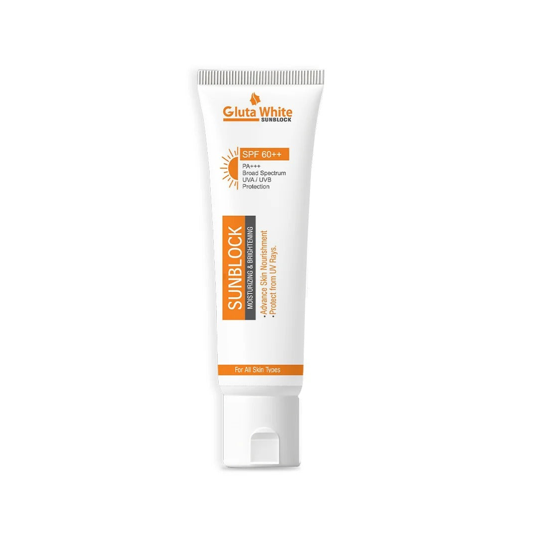 GlutaWhite Skin Brightening Sunblock SPF60 – Advanced UVA/UVB Protection, Oil-Free &amp; Long-Lasting Moisture (60gm)