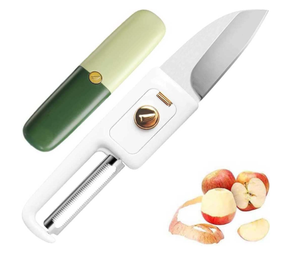 2-in-1 Stainless Steel Fruit Knife with Peeler – Portable Fruit Cutting &amp; Peeling Tool