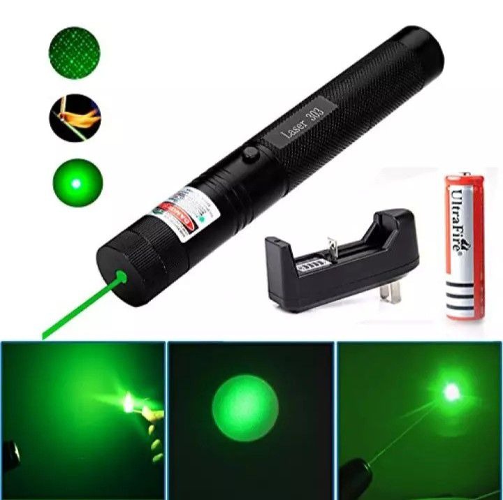 High-Power 303 Green Laser Pointer with Adjustable Focus – Rechargeable 3.7V Battery, Charger &amp; Safety Lock – Rechargeable Green Laser Light, Green Laser Pointer, Green Beam Light