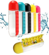 2-in-1 Medicine Organizer with Water Bottle – 7 Days Pill Box, 600ml BPA-Free Drinking Bottle, Removable Cup, Compact Travel Pill Planner for Kids, Adults &amp; Elderly