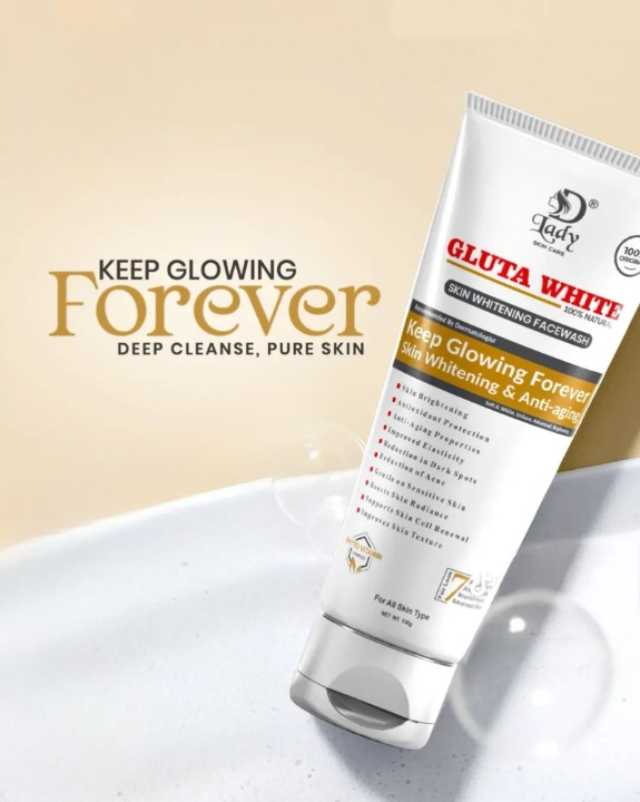Gluta White 100% Natural Skin Whitening &amp; Anti-Aging Face Wash 100g – Gentle Cleanser for Bright, Smooth &amp; Youthful Skin