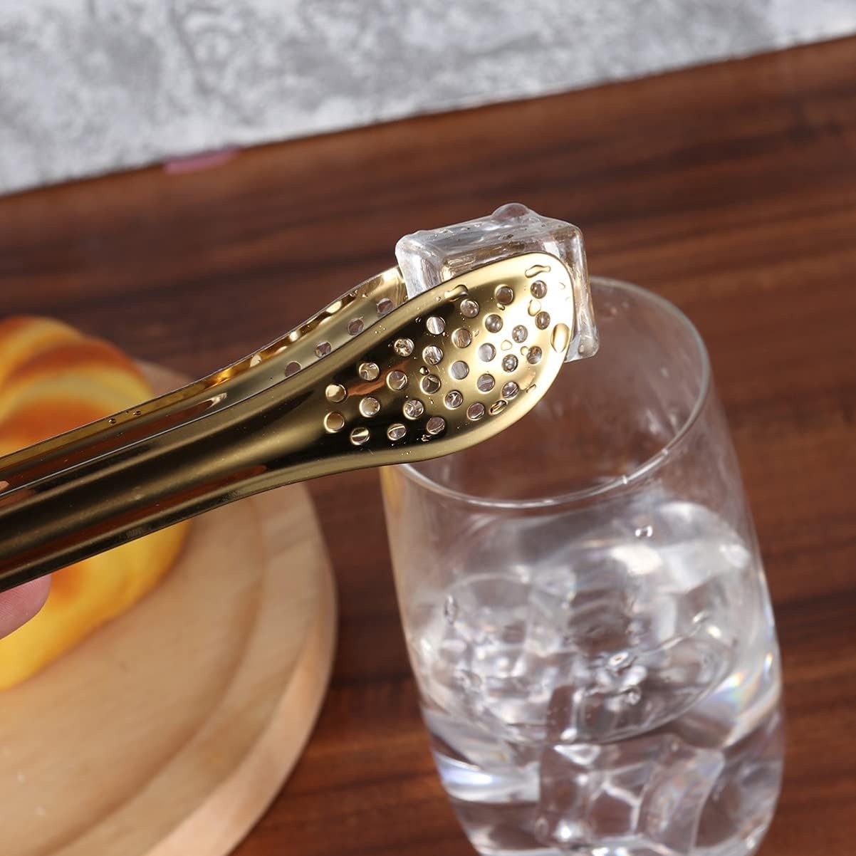 Mini Stainless Steel Food Serving Tong – 6 Inch Strainer Tong with 28-Hole Flat Head for Salad, Ice Cubes, Pastries, Frying &amp; Tea