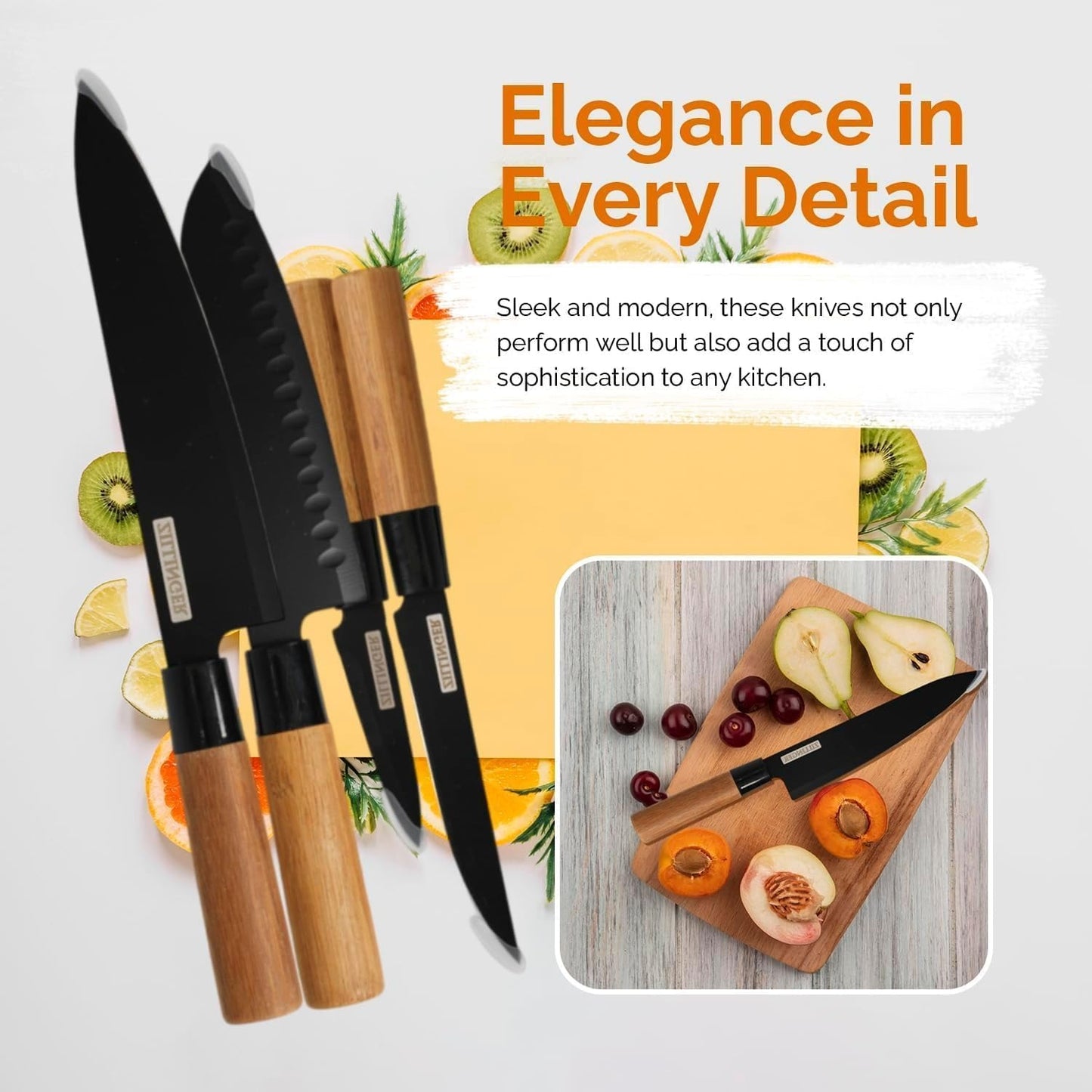 4 Piece Japanese Kitchen Knives Set stainless steel blades