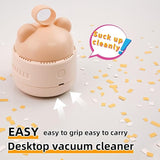 Mini Desktop Vacuum Cleaner with USB Charging – Portable 360° Swivel Dust Cleaner for Keyboards, Office Desks &amp; Small Debris with Bear Head Grip and Cleaning Brush (Random Color)
