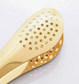 Mini Stainless Steel Food Serving Tong – 6 Inch Strainer Tong with 28-Hole Flat Head for Salad, Ice Cubes, Pastries, Frying &amp; Tea