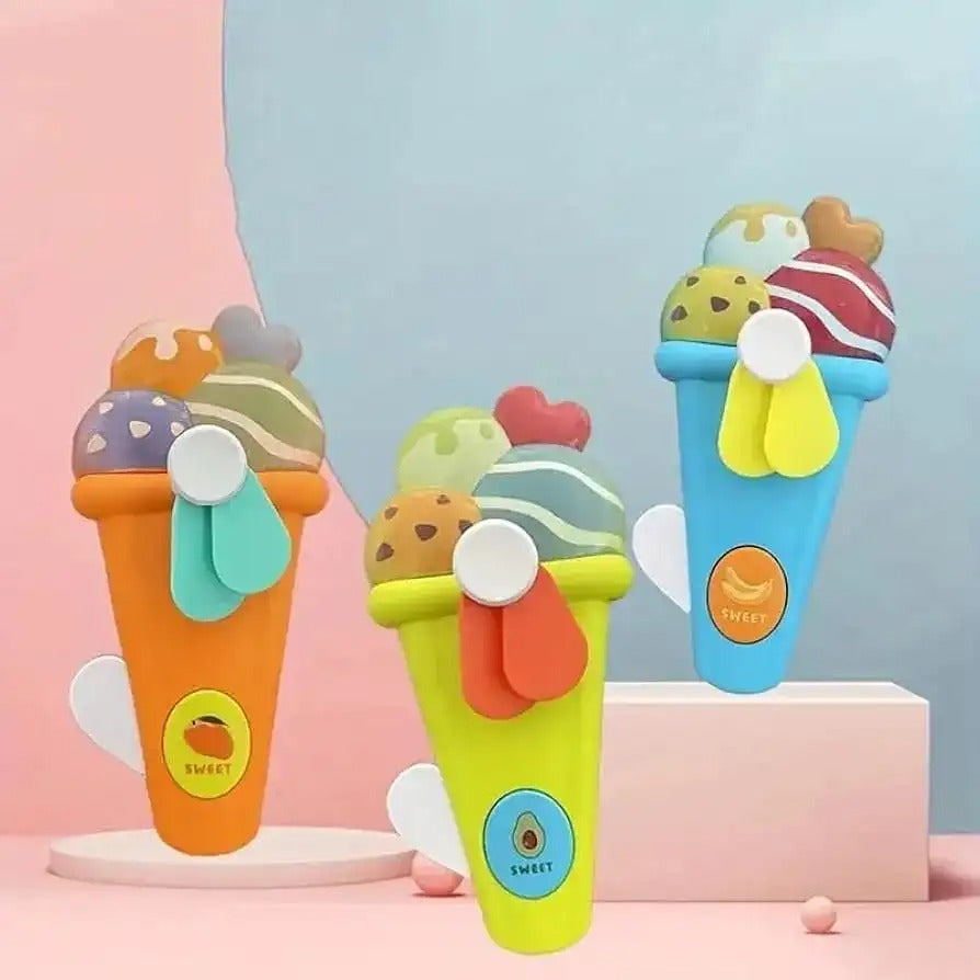 Handheld Ice Cream Cone Toy Fan for Kids – Cute Cartoon Design, Safe Soft Blades, Portable Mini Fan for Summer Play &amp; Cooling (Random Color)