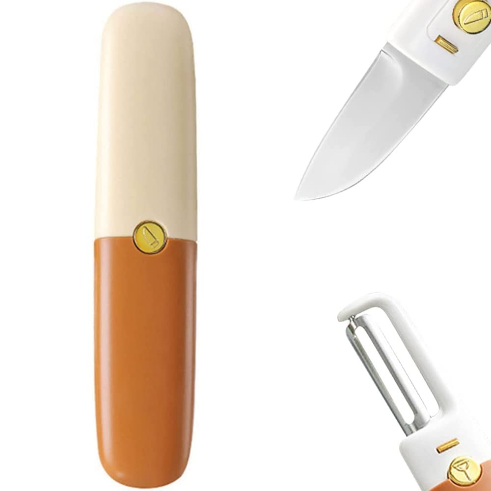 2-in-1 Stainless Steel Fruit Knife with Peeler – Portable Fruit Cutting &amp; Peeling Tool