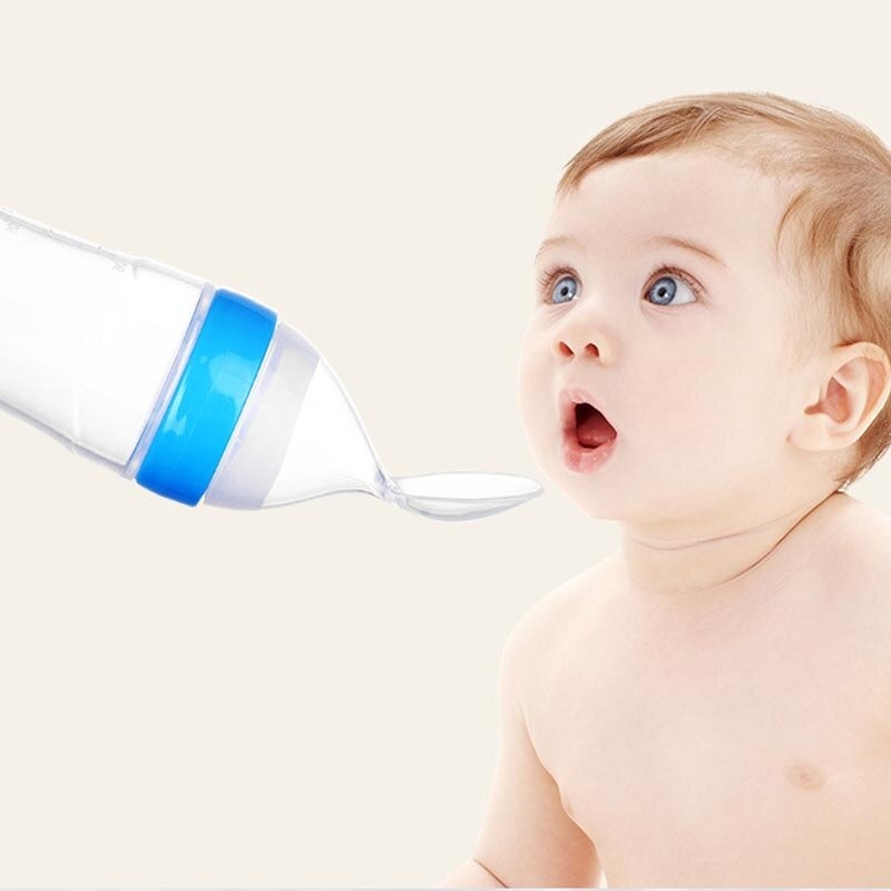 Silicone Baby Spoon Squeezing Feeding Bottle Feeder – Soft, Safe &amp; Easy Baby Food Dispenser (Random color)