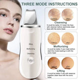 Rechargeable Ultrasonic Skin Scrubber – Deep Cleansing Facial Spatula &amp; Blackhead Remover with Vibration &amp; Peeling Modes
