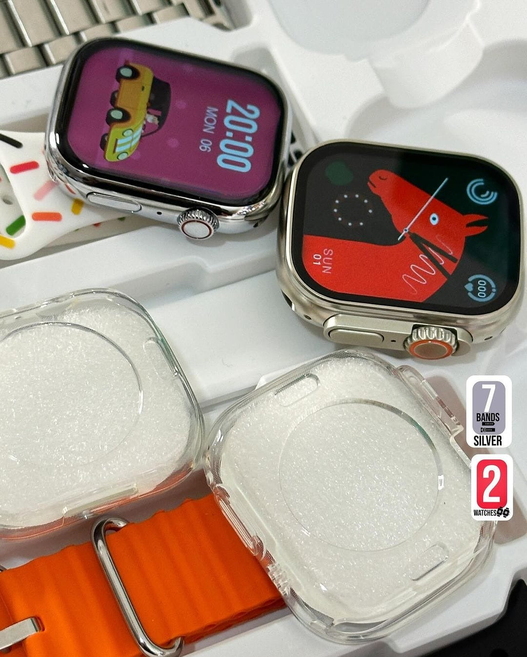 i50 New Model Smart Watch Bundle – 7 Original Straps, 2 Premium Watches &amp; 2 Protective Covers