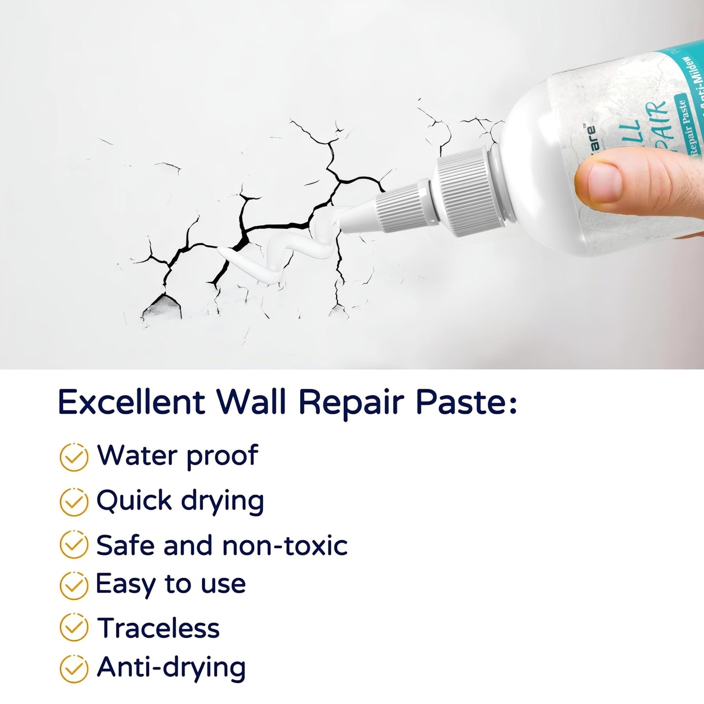 Wall Repair Paste 200gm – White Waterproof Crack Filler With Scraper, Wall Putty &amp; Hole Mending Agent for Damaged Walls and Joints