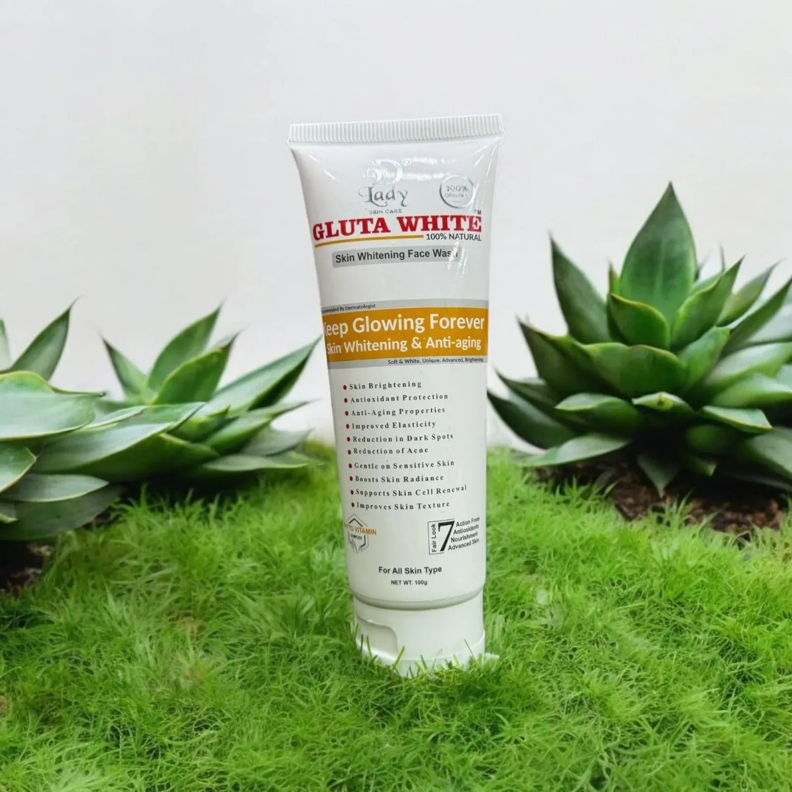 Gluta White 100% Natural Skin Whitening &amp; Anti-Aging Face Wash 100g – Gentle Cleanser for Bright, Smooth &amp; Youthful Skin