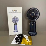 LED Digital Display Rechargeable Fan with USB Cable – Portable Mini Cooling Fan with Adjustable Speed, Battery Indicator &amp; Easy Charging (random color)