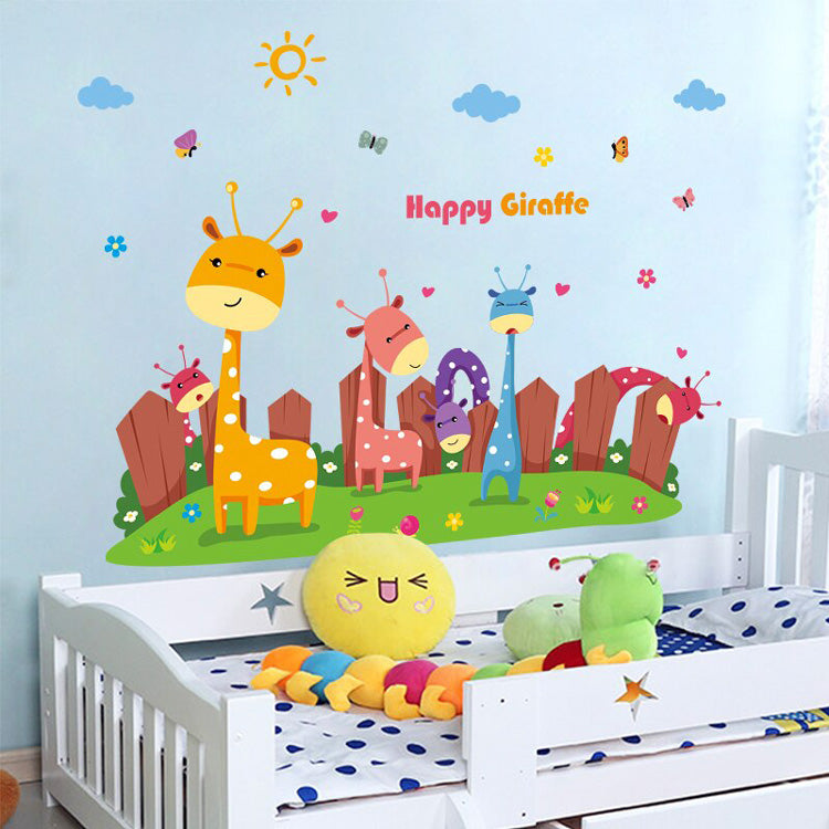 Cartoon Giraffe Pattern Wall Stickers Kindergarten Children's Room Bedroom Bedside Decoration Self-Adhesive Wall Stickers size 50x70 xls7223