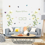 1 Set Lily Flower Wall Sticker Photo Frame Murals Temptation of Flowers White Pink Lily Butterfly SK9070A