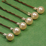 6 Piece hair bob pins with white beads and silver wire