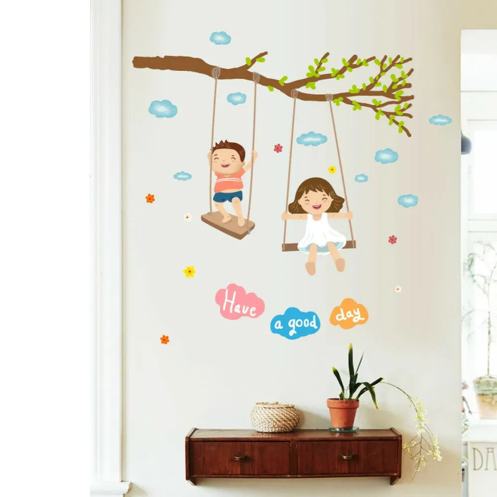 JAAMSO ROYALS Cute Baby Swing On the tree Decorative Wall Sticker size 50x70 Sk7146