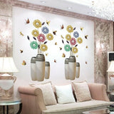 Yellow & Blue Flower Vase Printed Self-Adhesive Removable Wall Sticker