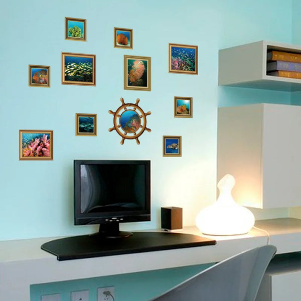 Ocean Fish Wall Stickers Underwater World Picture Frame Wallpaper For Kid's Living Room Bedroom Cartoon Home Decor Wall Mural