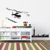 Jm8216  Wall Stickers Boys Room Helicopter Flying Black Art Self Adhesive Sticker