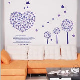 Lavender Flower Wall Sticker Dinding Motif Love  Purple heart decal Size:60x90 Lm8007
