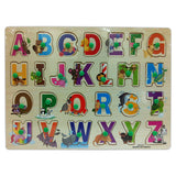 Wooden Puzzle Picture Board ABC Alphabet Vocabulary Wooden Jigsaw Puzzle with Knobs Kids Boys Girls Nursery Toddler Toy