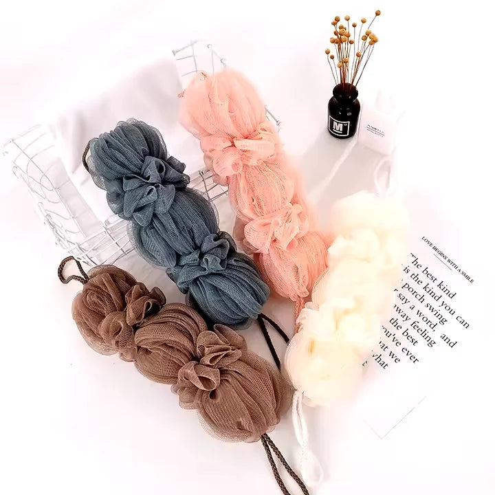 Premium Exfoliating Loofah Sponge – Long Handle Shower Pouf for Body &amp; Back Scrubbing (Random Color))