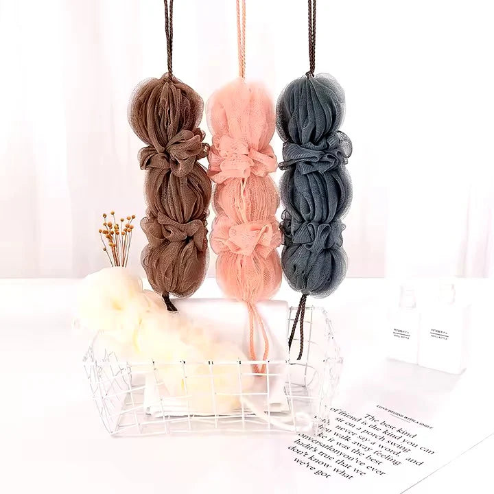 Premium Exfoliating Loofah Sponge – Long Handle Shower Pouf for Body &amp; Back Scrubbing (Random Color))
