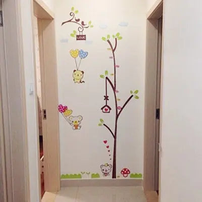 lovely wall paper tree Teddy bear decorate the classroom cartoon children room height sticker  isze 120x60cm  lc9015