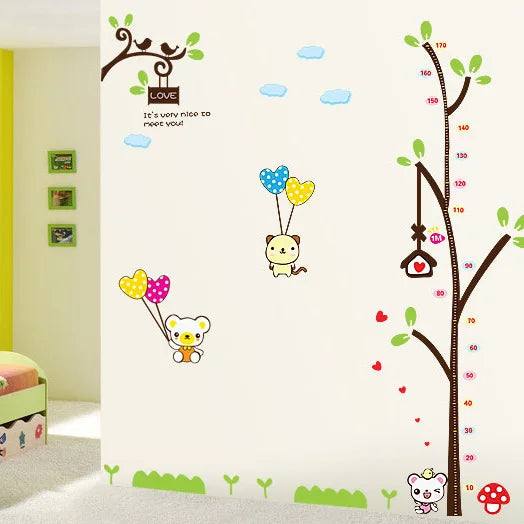 lovely wall paper tree Teddy bear decorate the classroom cartoon children room height sticker  isze 120x60cm  lc9015
