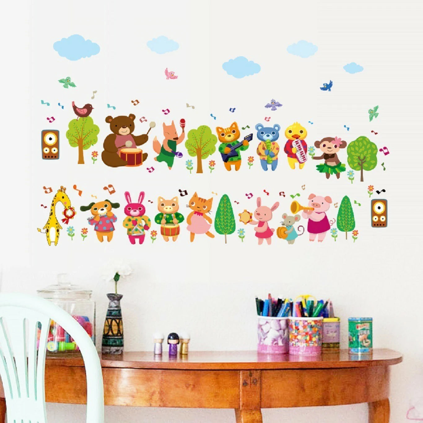 【BestGO】Cartoon animal band note wall sticker living room bedroom background wall sticker wall stickers for kids rooms size 50x70 sk7143