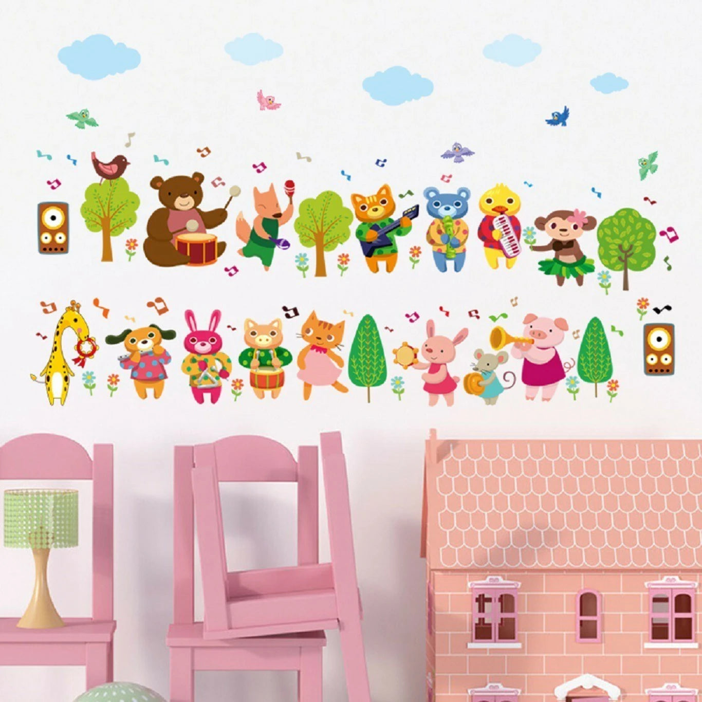 【BestGO】Cartoon animal band note wall sticker living room bedroom background wall sticker wall stickers for kids rooms size 50x70 sk7143
