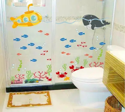 DNVEN 54.3 x 35.0 inches Vinyl Wall Decals Tropical Fish Coral Underwater Removable Decor for Bedrooms, Kids Rooms, Nursery