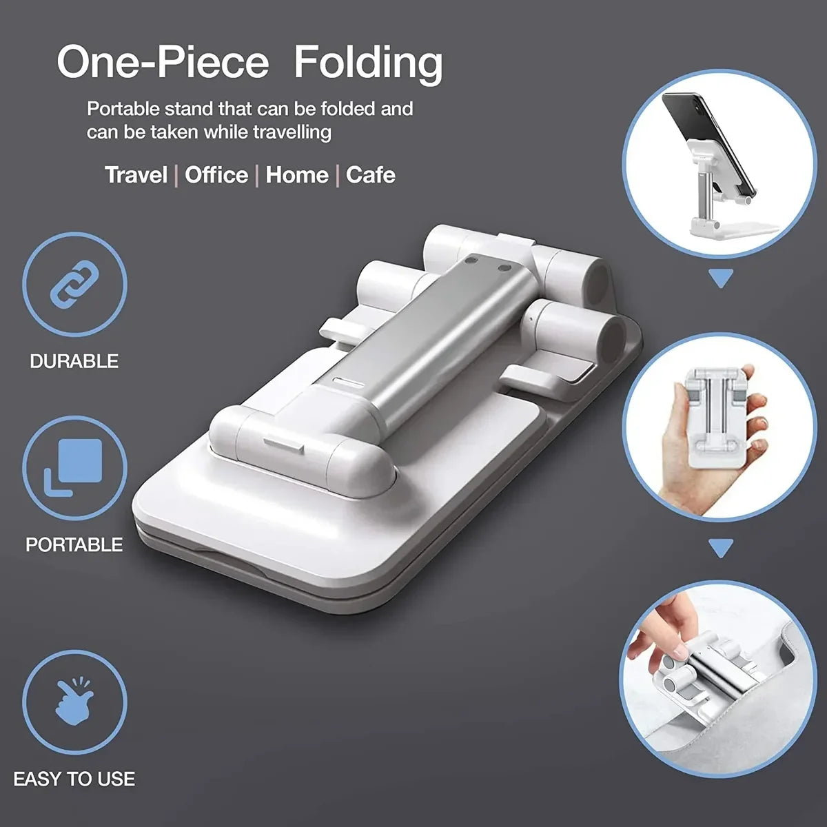 Flexible Mobile Holder Universal Phone Stand, Adjustable Foldable Pocket Size Mobile Stand for Desk, Table & Travel