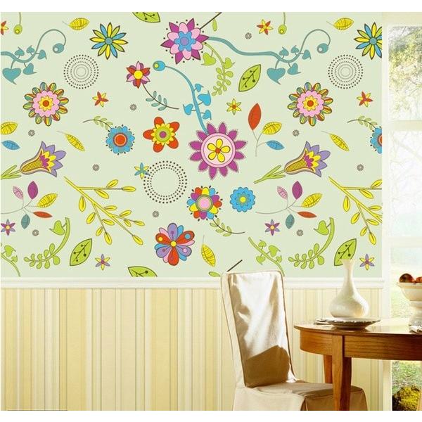 Colorful Flower Fabric Wall Sticker, Southern European Floral Print, Wildflowers size 60x90 df5075