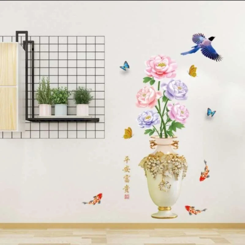 Wallsticker Stiker Vase Peony Pot Vas Bunga Wallstiker