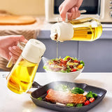 2 in 1 Oil Spray Bottle 470ml, Olive Oil Dispenser & Cooking Oil Sprayer for Kitchen, Air Fryer & BBQ