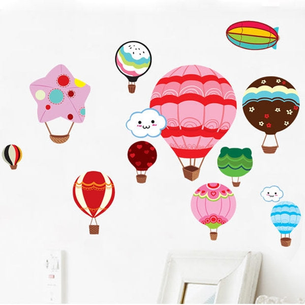 Cute 3D Vinyl Hot Air Balloon Wall Stickers Smiley Face Puffy Clouds Stickers Decor  size 50x70 dm570074