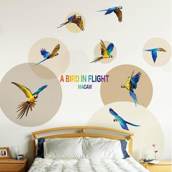 Xl6046Wall Stickers Flying Parrot Bird Jungle Colorful Tropical Interior Sticker Wall Decoration Scandinavian Style DIY Living Room