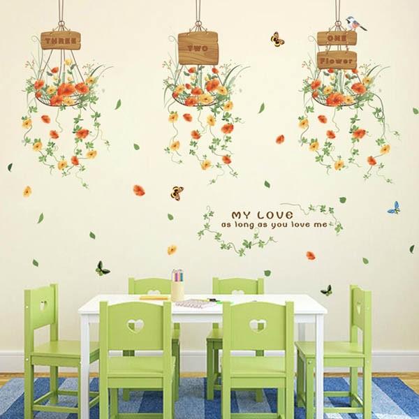 Wall Sticker, Hanging Pot Flower Art Sticker, Interior Plant, size 50x70 xls7106