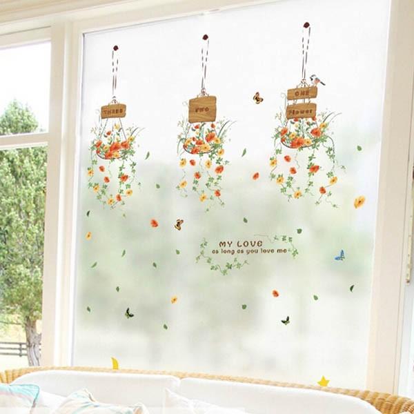 Wall Sticker, Hanging Pot Flower Art Sticker, Interior Plant, size 50x70 xls7106