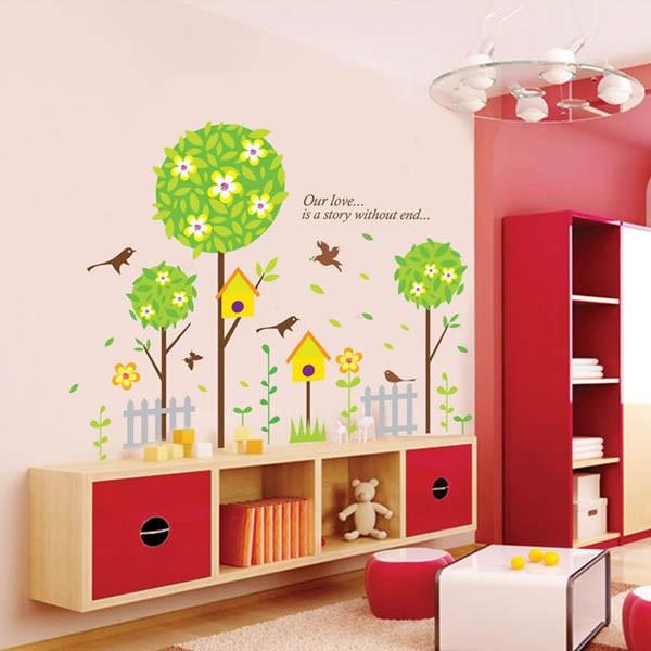 Wall stickers Pop illustration Birds and birdhouses Interior wall decor Scandinavian style DIY Removable size 60x90 xy1152