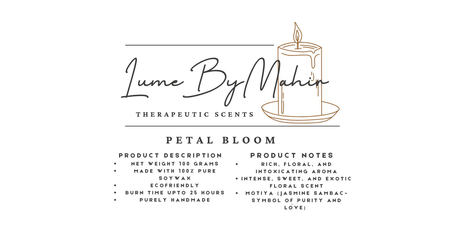 Petal Bloom Candle | Where Every Flame Blooms Like a Midnight Garden – Handmade Jasmine Sambac Soy Wax Candle - 100 gram