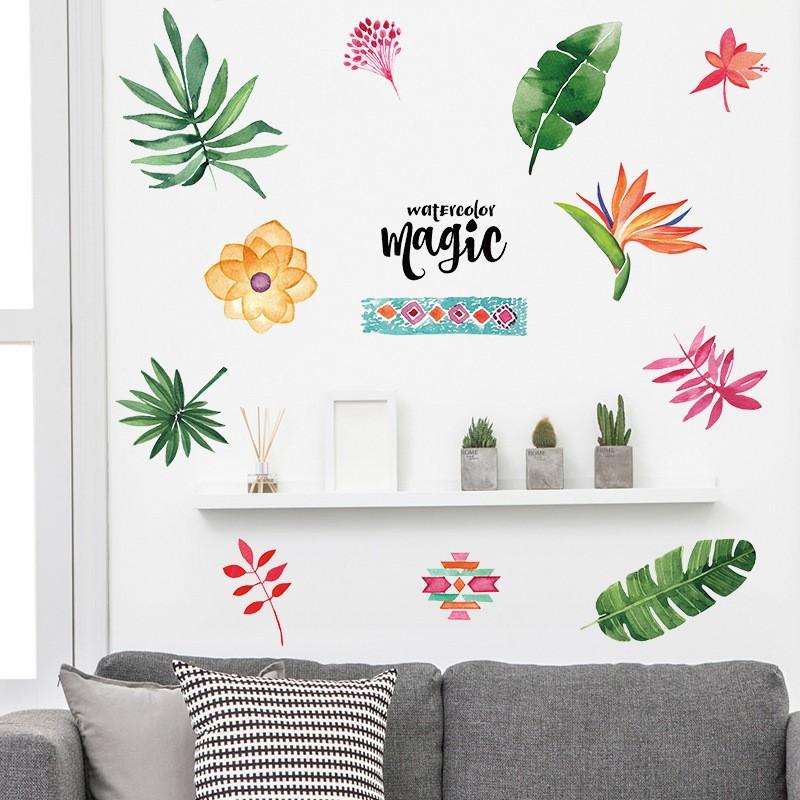 Home Wall Stickers Tropical Watercolor Leaf Flowers Wall Stickers Waterproof Wall Decal Stickers  size 50x70  sk7173