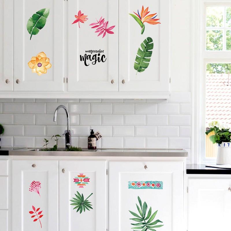 Home Wall Stickers Tropical Watercolor Leaf Flowers Wall Stickers Waterproof Wall Decal Stickers  size 50x70  sk7173