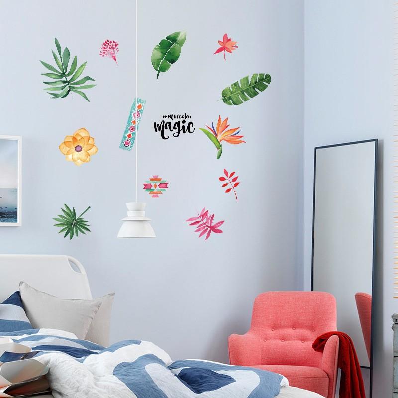 Home Wall Stickers Tropical Watercolor Leaf Flowers Wall Stickers Waterproof Wall Decal Stickers  size 50x70  sk7173