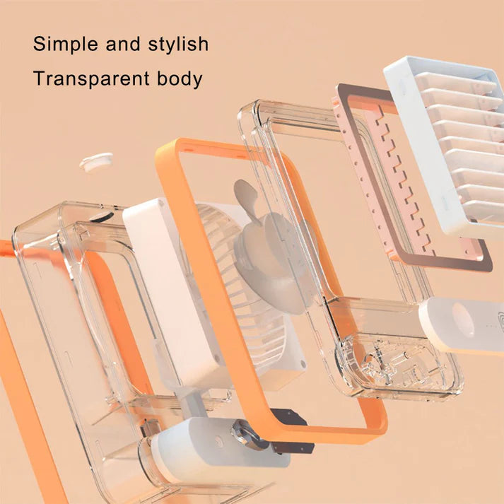 Portable Desktop Air Conditioner USB Mini Air Cooler Fan Water Cooling Fan with 3 Speed Spray Humidifier Purifier for Car Home Rechargeable (random color)